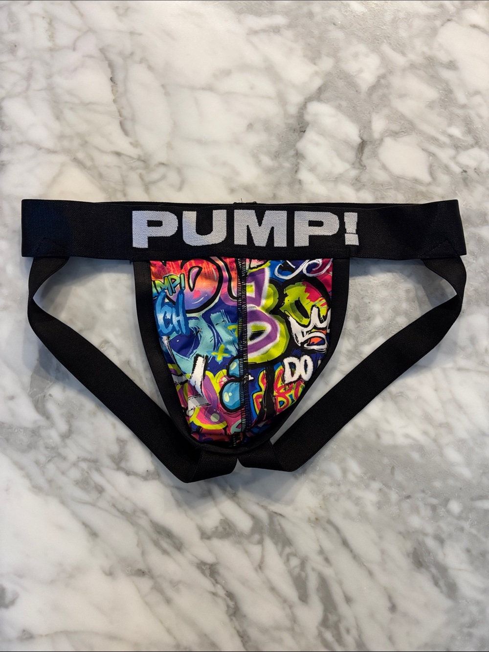 PUMP! Men's Graffiti Print Jockstrap - Black Waistband